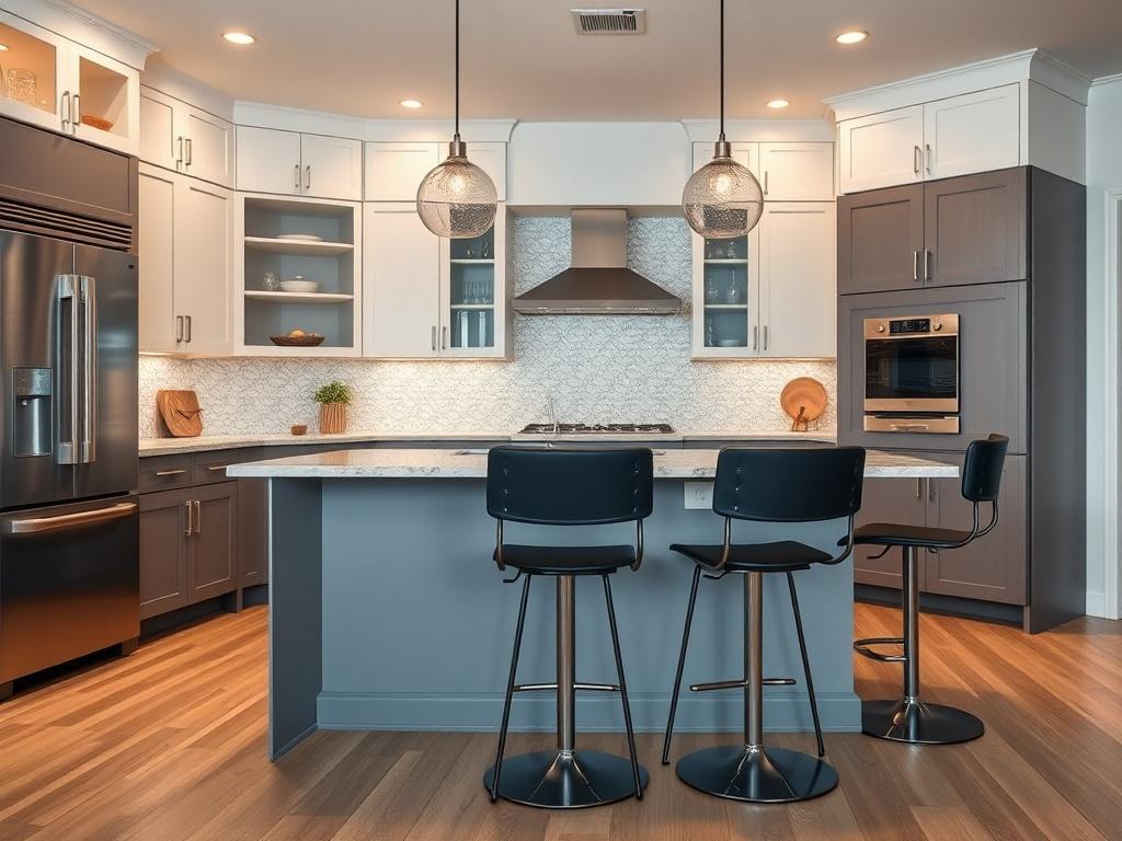 A beautifully renovated kitchen featuring modern cabinetry and countertops
