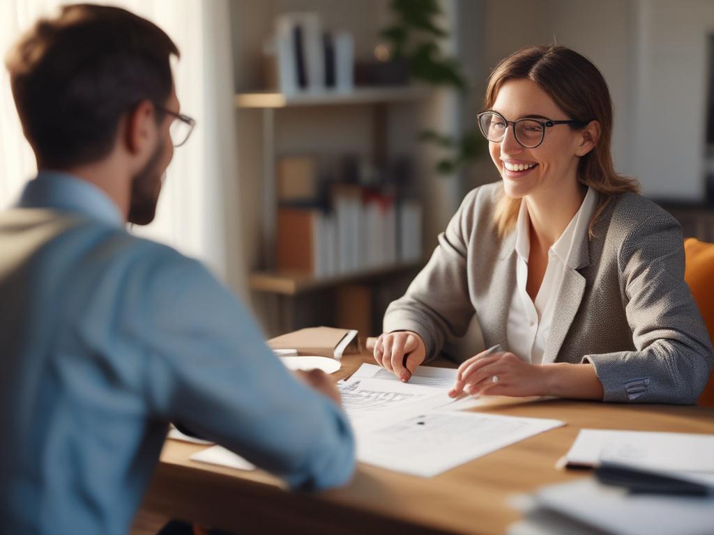 A close-up shot of a friendly property manager discussing a lease agreement