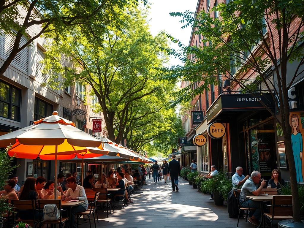 A vibrant street scene in Plaza Midwood, Charlotte, NC,