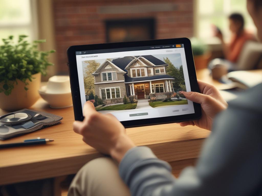 A close-up shot of a homeowner browsing a resource guide on a tablet, surrounded by home improvement tools and materials. The background features a cozy living space with stylish decor, emphasizing a warm and inviting atmosphere. Soft light accentuates the textures and colors, creating a sense of comfort and readiness for home projects.