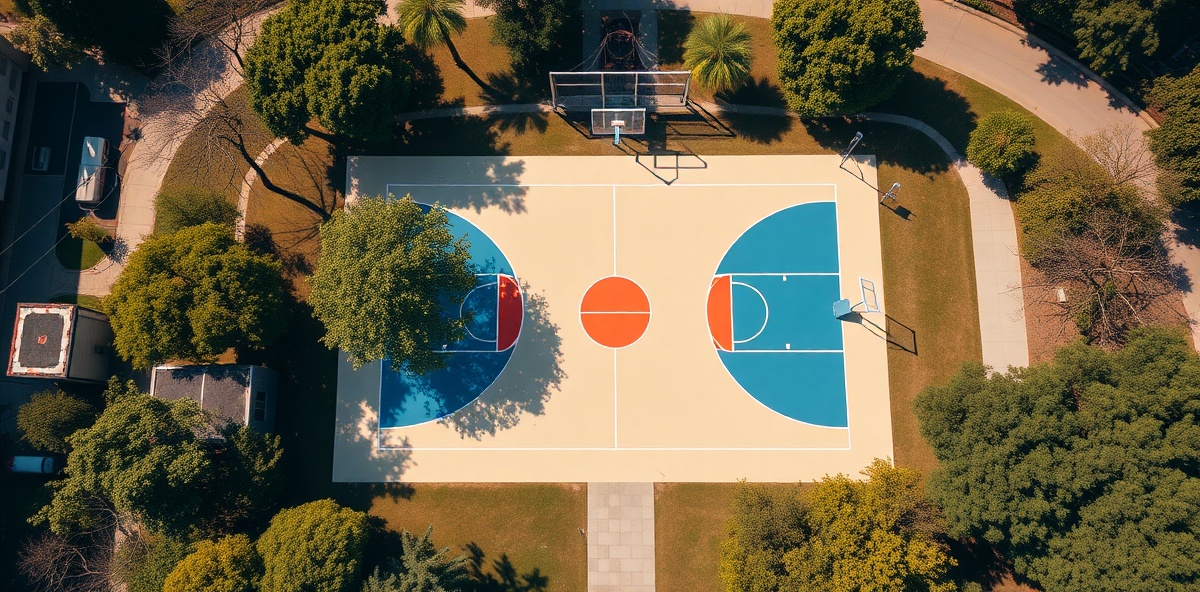 Aerial view of basketball court