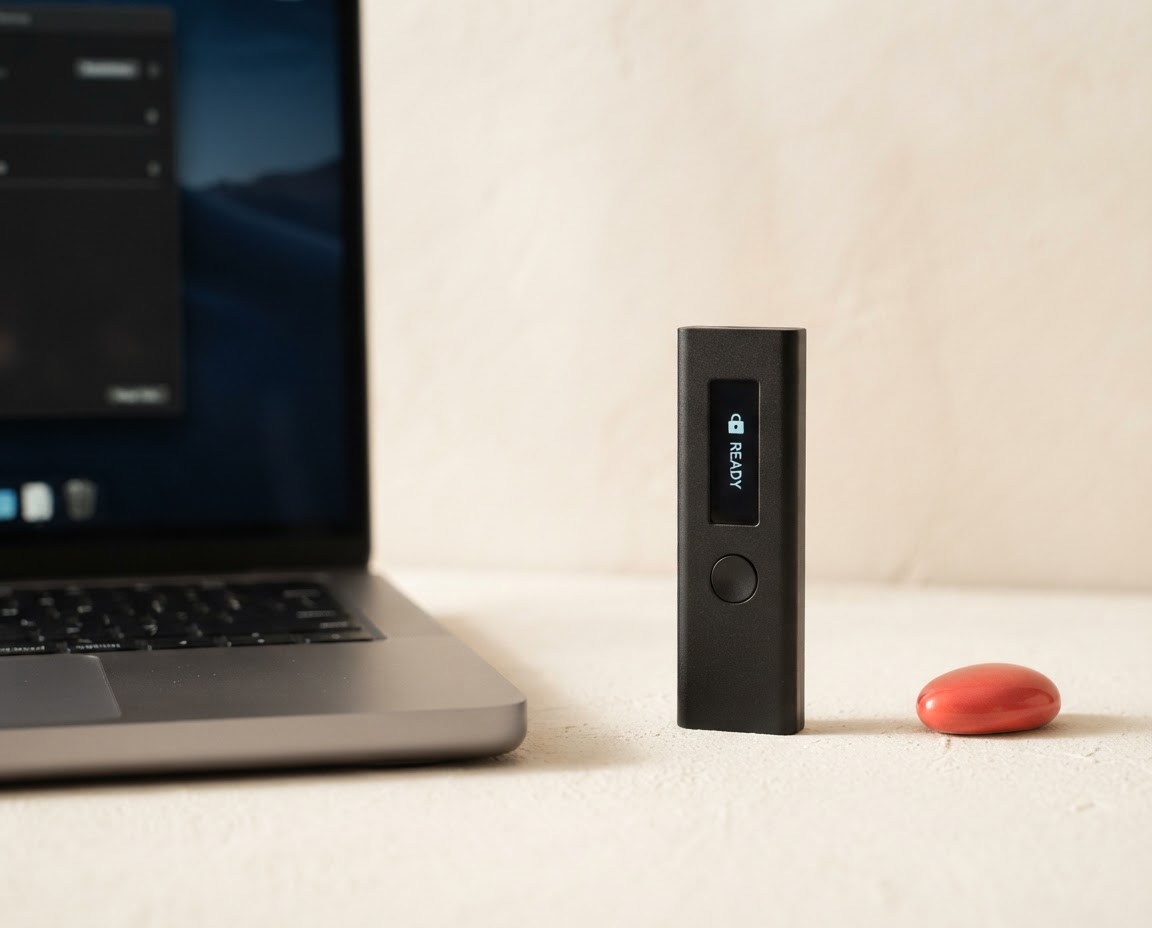 A sleek hardware wallet ready for setup
