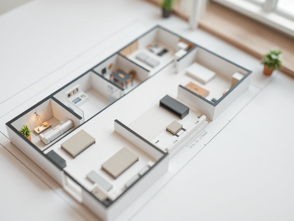 A realistic high resolution displaying a detailed floor plan layout