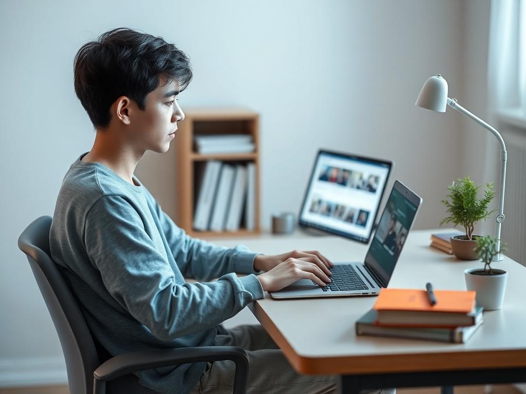 A peaceful learning environment featuring a single student engaged in
