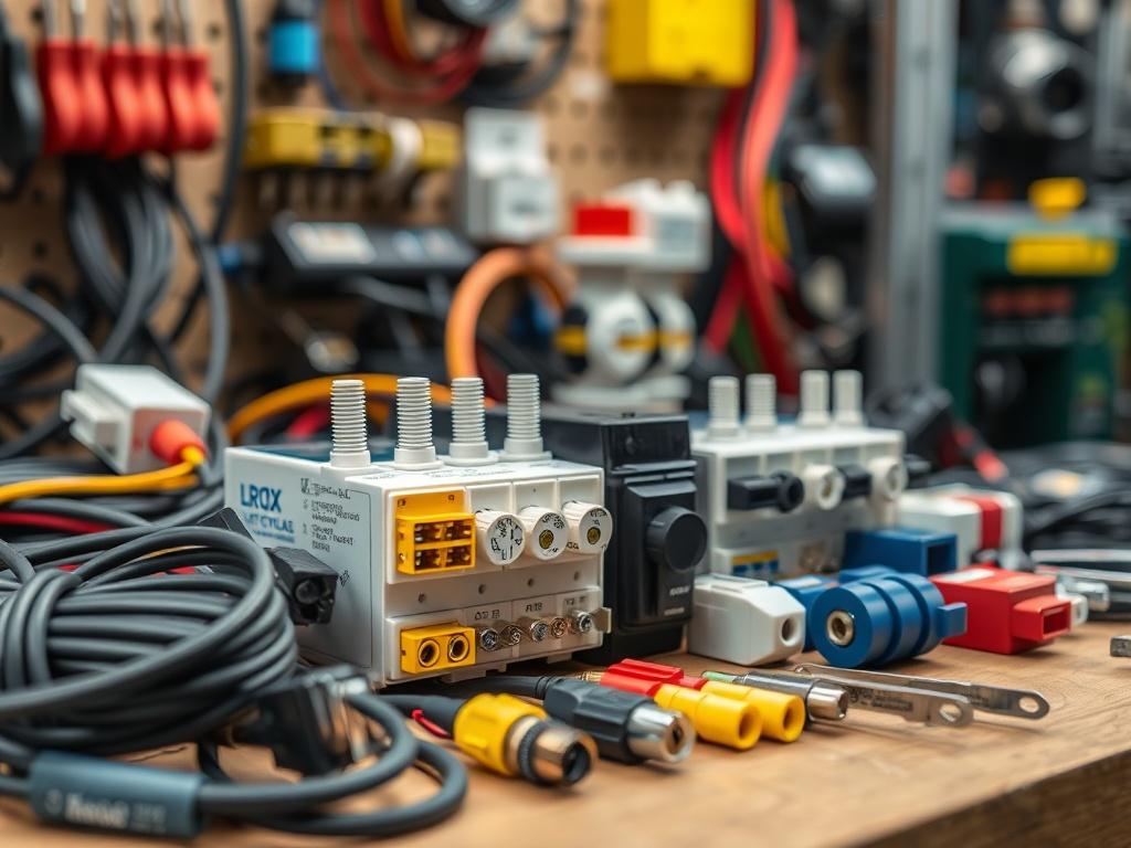 A high resolution close up shot of various electrical supplies