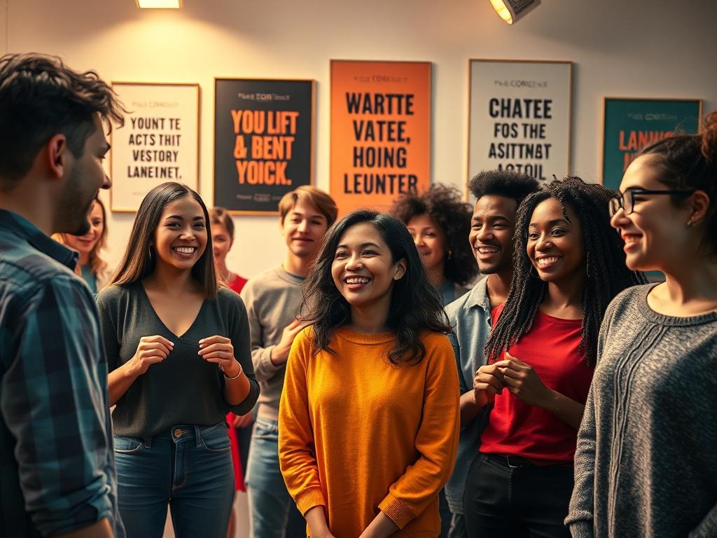 A vibrant and engaging scene depicting a diverse group of