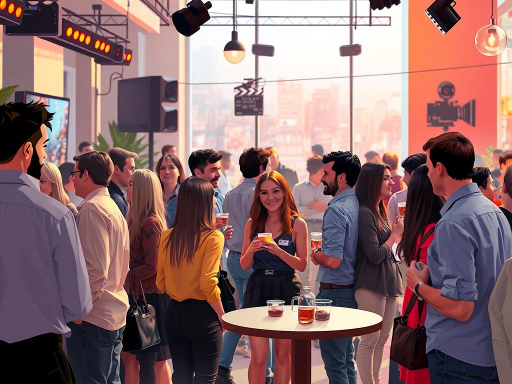 A vibrant networking event showcasing a diverse group of filmmakers
