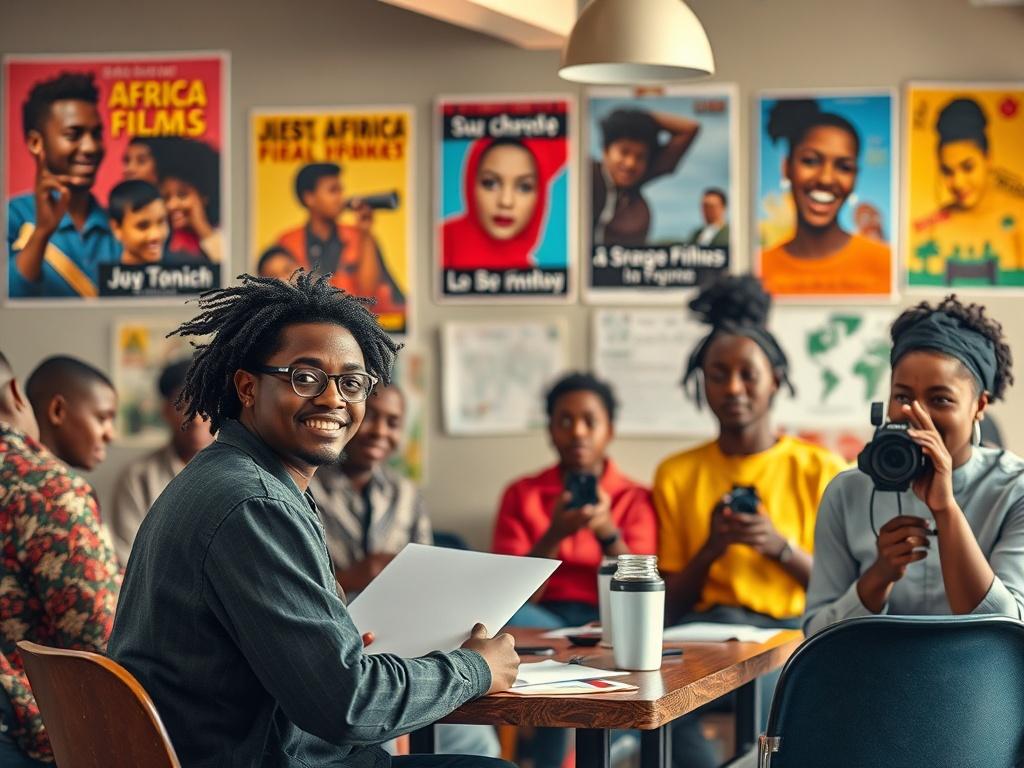 A vibrant scene depicting a diverse group of aspiring actors