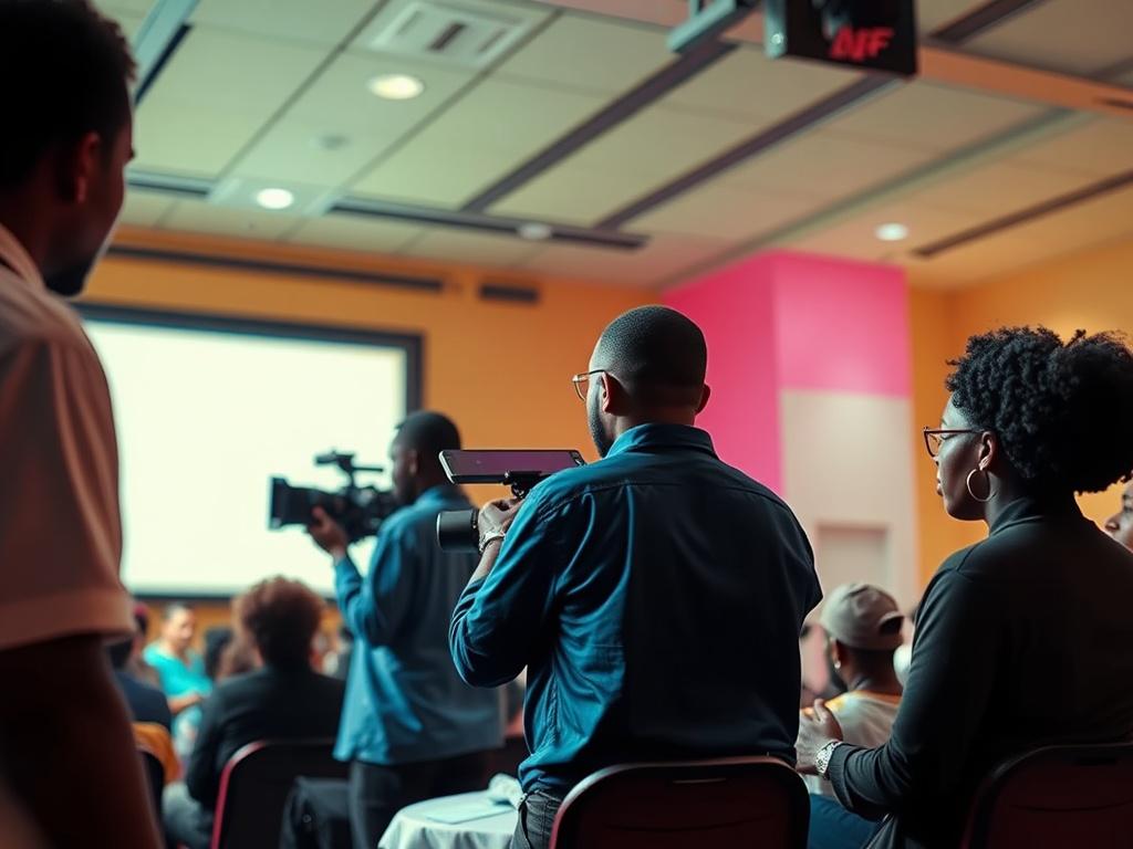 An exciting film competition event showcasing diverse filmmakers presenting their