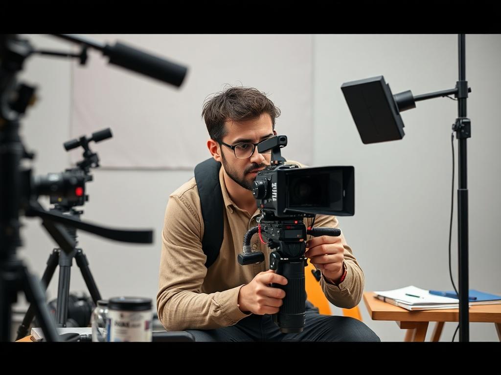 A high resolution of a filmmaker in a training session,