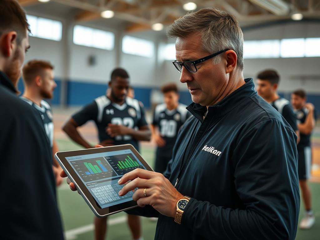 A high resolution image of a sports coach analyzing game