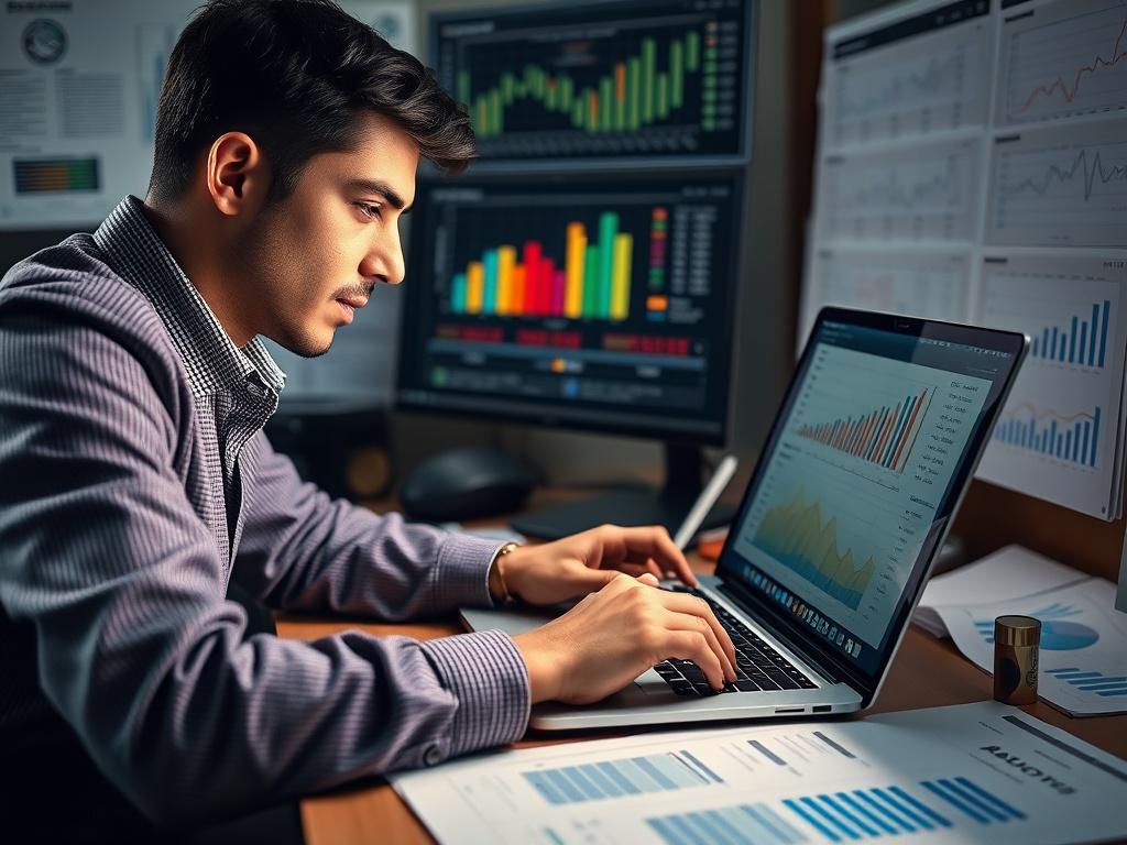 A close up shot of a data analyst reviewing game