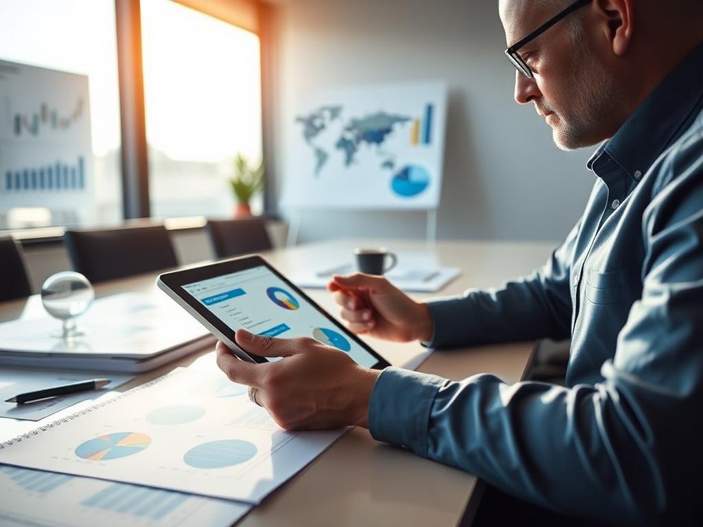 A close up shot of a consultant analyzing data on