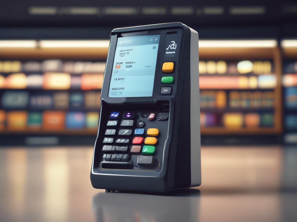 **AI Image Generation Prompt:**

Generate a realistic high-resolution close-up shot of a modern Point-of-Sale (POS) terminal prominently featuring a cryptocurrency payment interface. The terminal should be sleek and high-tech, with an emphasis on its digital screen displaying a QR code for crypto transactions. Position the terminal on a polished wooden countertop in a well-lit, contemporary retail environment, suggesting an upgrade from traditional payment methods.

The background should be blurred to maint