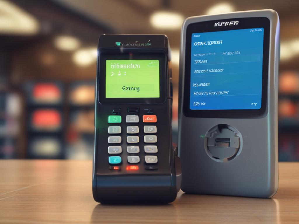 Close up shot of a modern crypto payment terminal, with