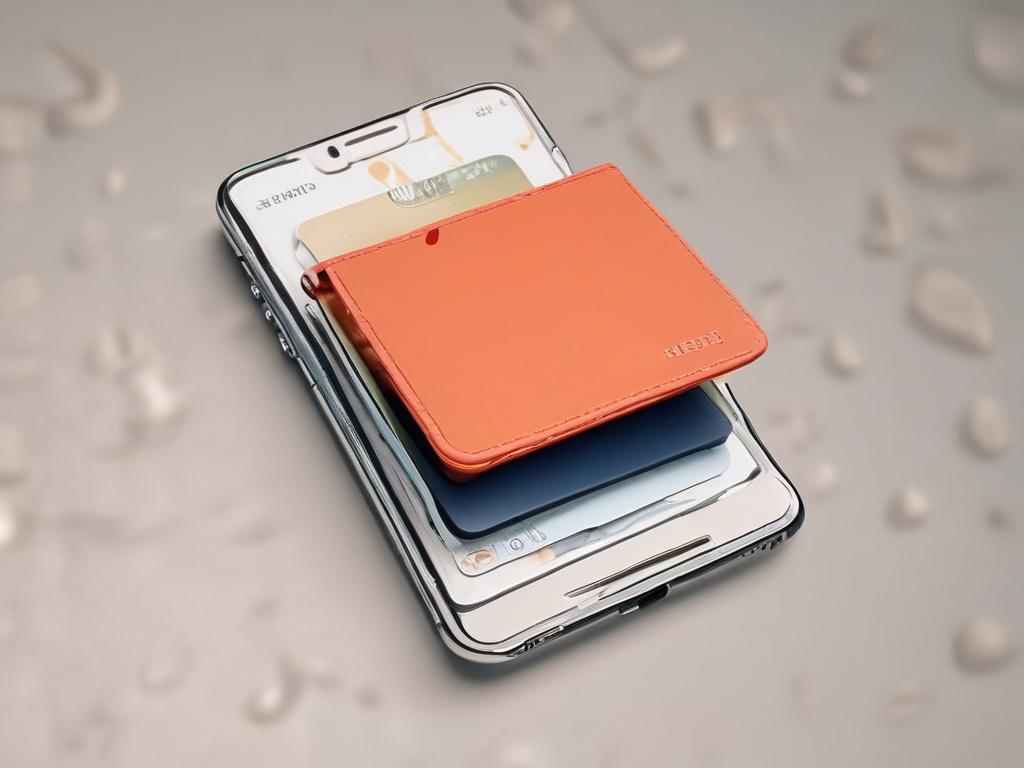 a modern mobile wallet interface displayed on a smartphone, hyper