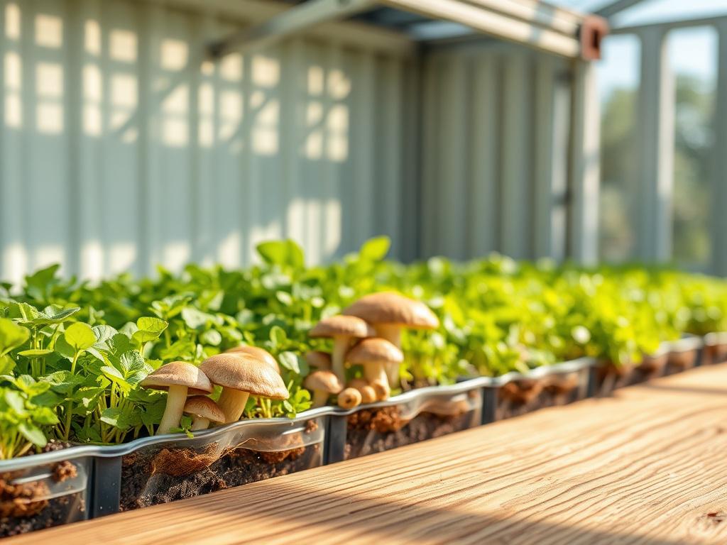 A close up of a modular, solar powered container farm