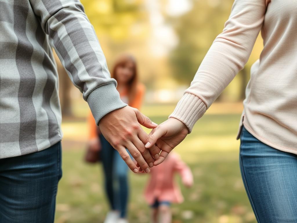 A close-up shot of a family holding hands in a park, symbolizing unity and security. The background should be softly blurred, focusing on the hands to convey warmth and connection. This image should represent the importance of life insurance and the protection it provides for loved ones. Ensure high resolution and colors that align with the primary color rgb(21, 196, 244).