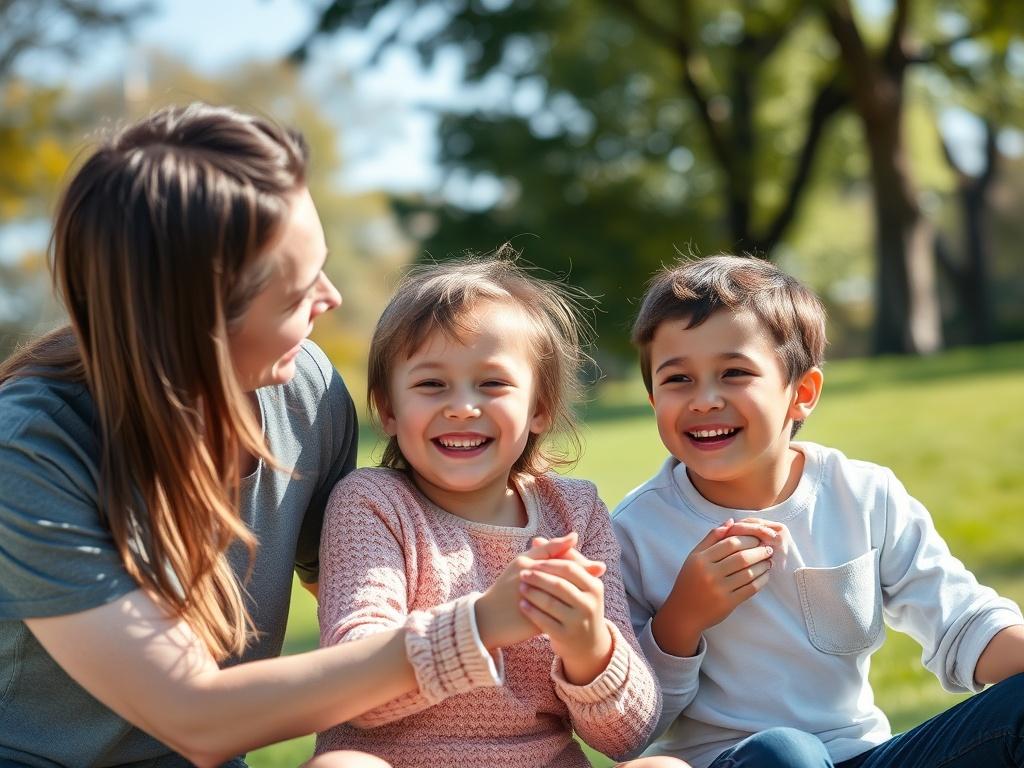A heartfelt image of a family enjoying a sunny day in the park, symbolizing love and security provided by life insurance. The focus should be on the family interacting joyfully, with a blurred natural background that enhances the warmth and connection among them.