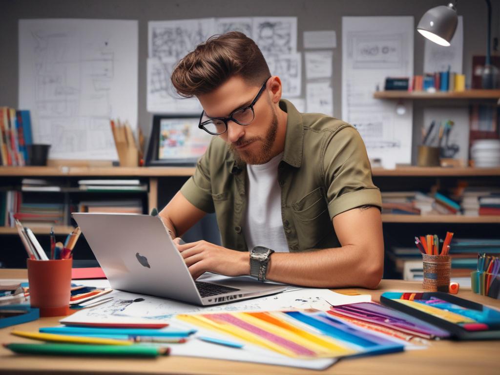 A close up shot of a graphic designer working on