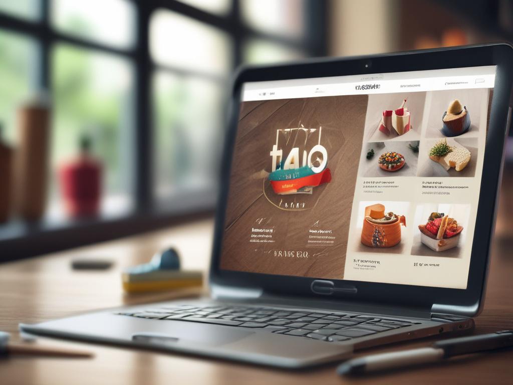 A close-up shot of an e-commerce website homepage displayed on a tablet, showcasing vibrant product images and a user-friendly interface, set in an inviting workspace, captured with a 45mm f/1.2 lens.