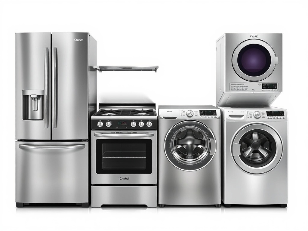Stainless steel refrigerator, stove, washer and dryer
