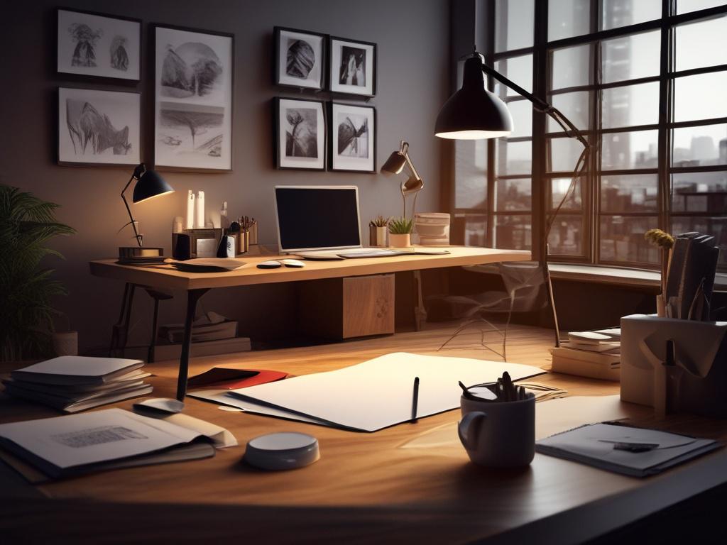 high resolution of a creative workspace with branding materials displayed,