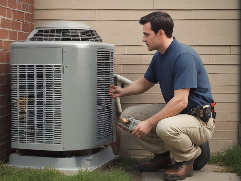 heat pump repairs, technician fixing heat pump, emergency repair service