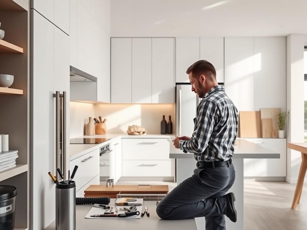 A high resolution showcasing a skilled handyman working on a