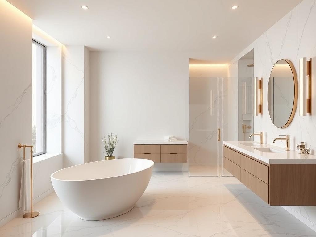 An elegant bathroom showcasing a modern design with a freestanding