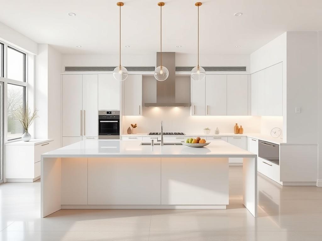 A stunning luxury kitchen featuring sleek cabinetry, a large island