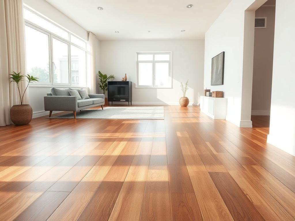 A beautifully installed hardwood floor in a modern living room,