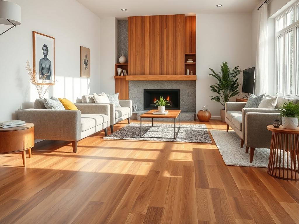 A high resolution image showcasing newly installed premium hardwood flooring