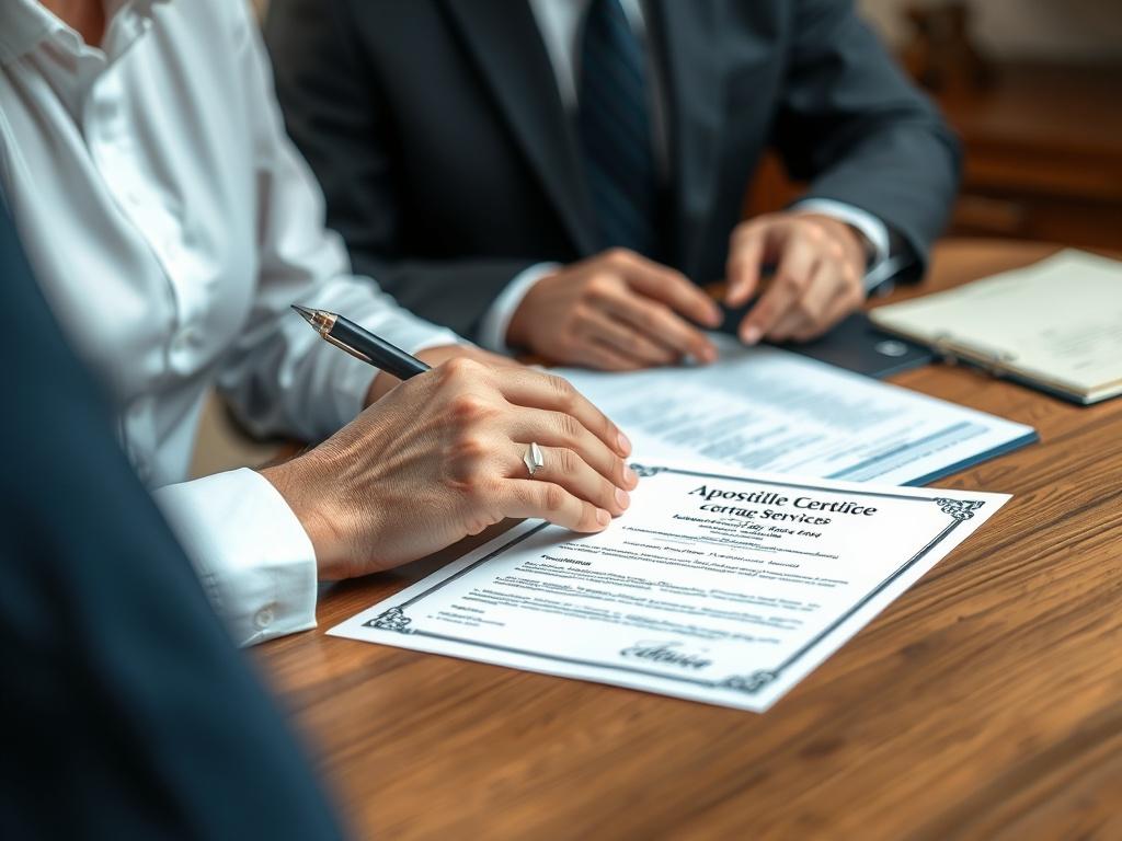 A close up shot of a notary explaining apostille services