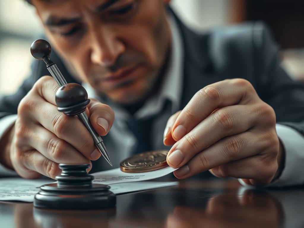 A close up shot of a notary applying a seal