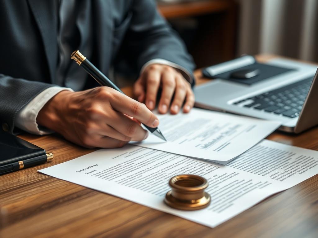 A close up shot of a notary reviewing documents on