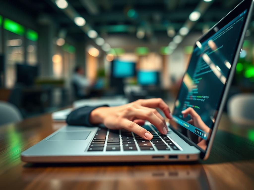 A hyper realistic close up shot of a focused software