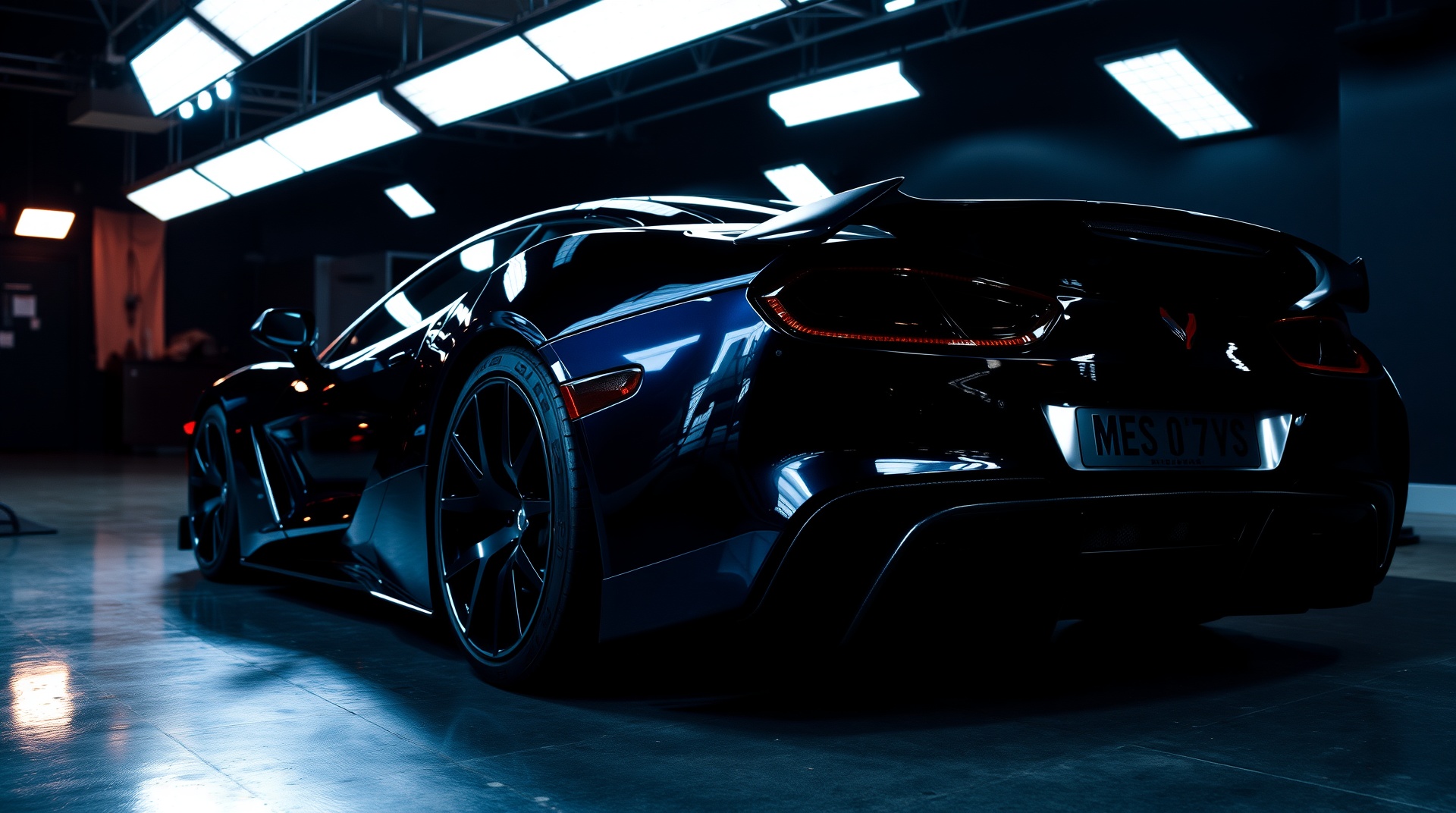 Sleek high-end sports car gleaming under studio lights