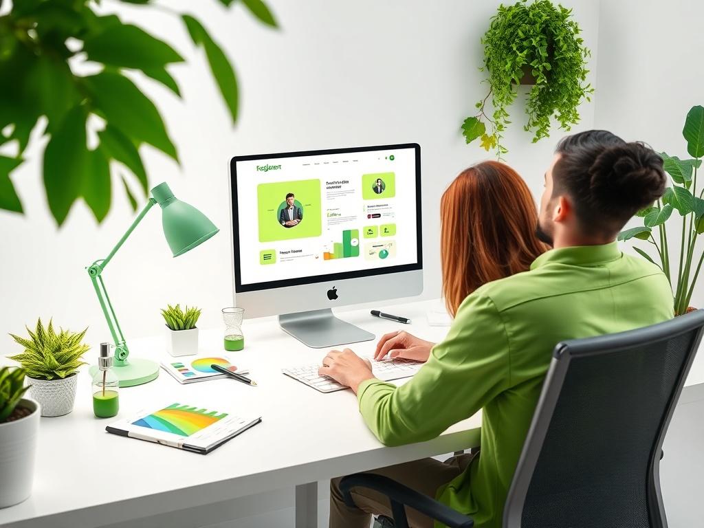 A clean and modern workspace featuring a designer at work,