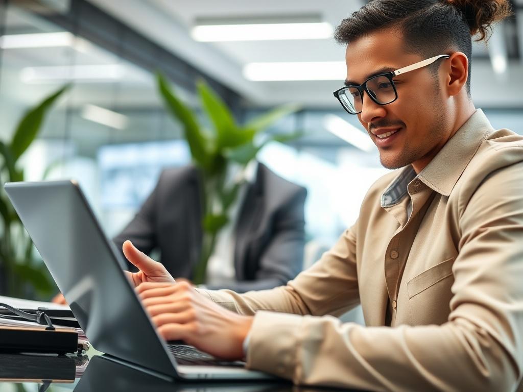 A close up shot of a confident business professional working
