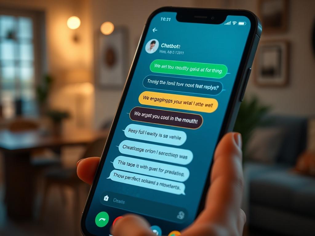 A hyper realistic close up of a chatbot conversation on