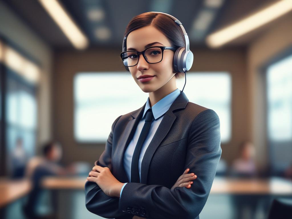 **Prompt for AI Image Generator:**

Create a realistic high-resolution photo that visually represents the theme "AI Voice Agents and How They Are Making Businesses Better." The composition should be simple and clear, featuring a single subject: a confident, professional-looking individual in a modern office setting, actively engaging with a virtual AI voice agent displayed on a sleek device (such as a tablet or smart speaker) in front of them. 

The subject should be a mid-30s Asian male wearing a smart-cas
