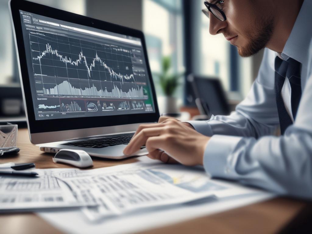 A close up of a financial analyst reviewing a report
