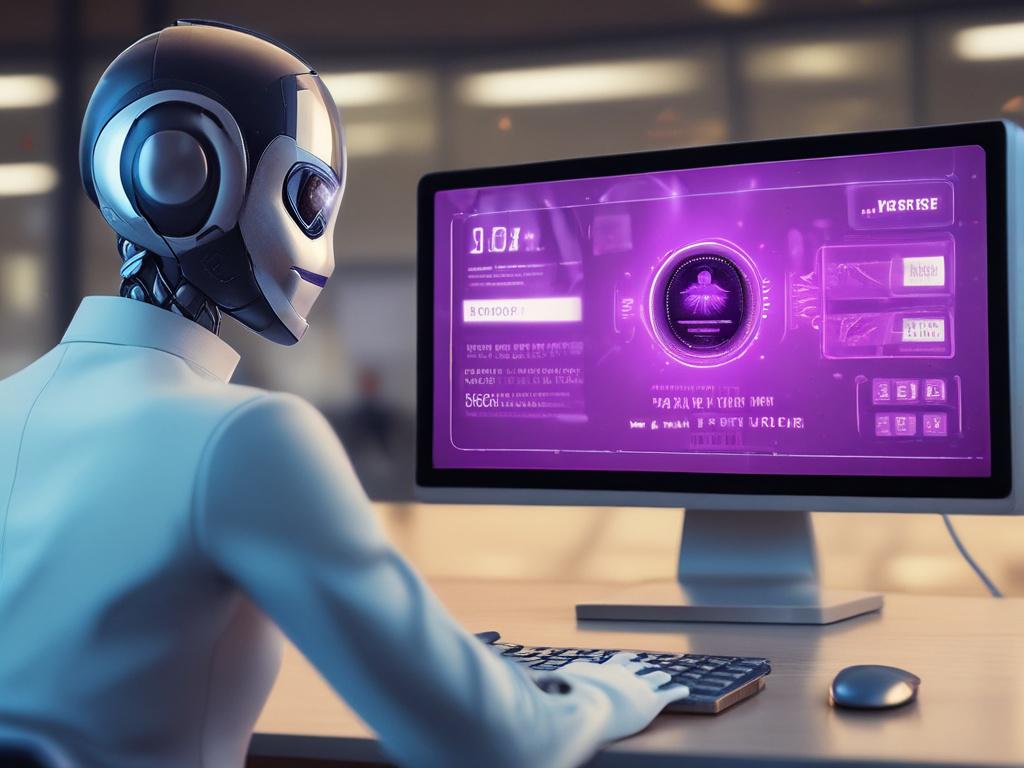 A close up shot of a futuristic chatbot interface on