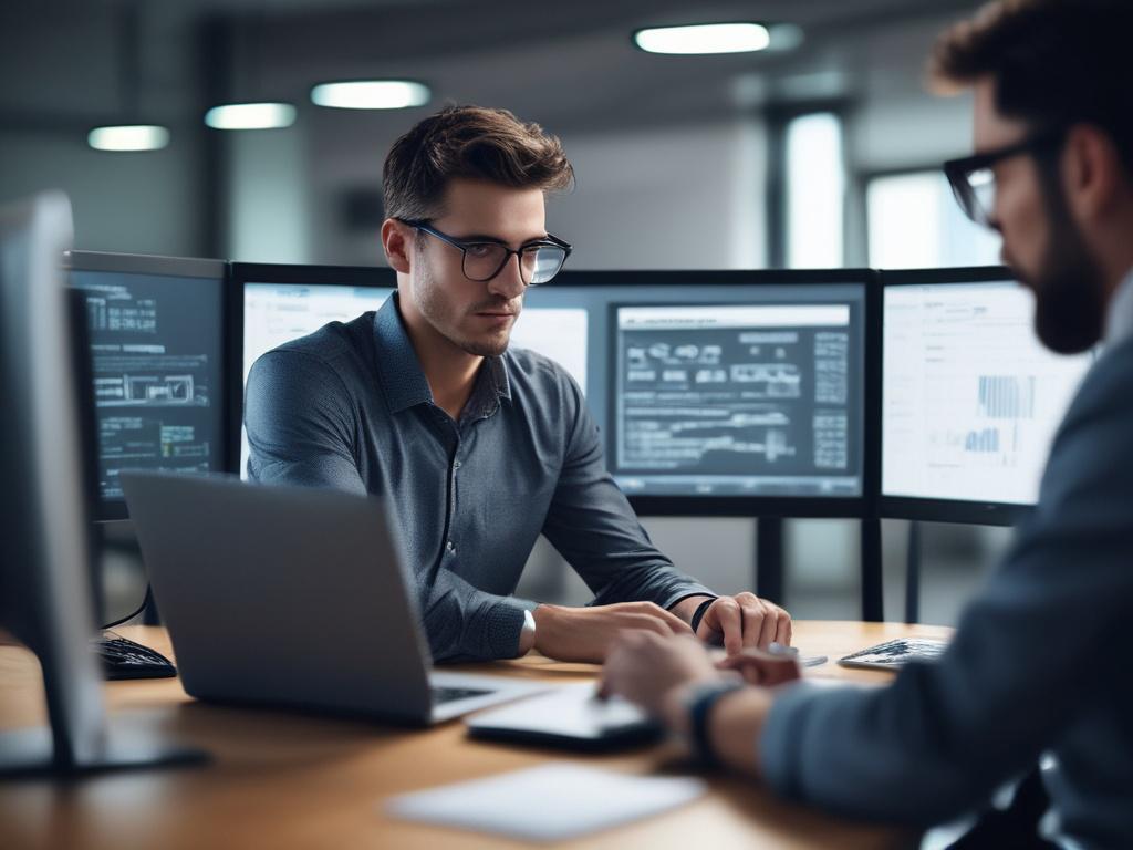 A close up shot of a software developer working on