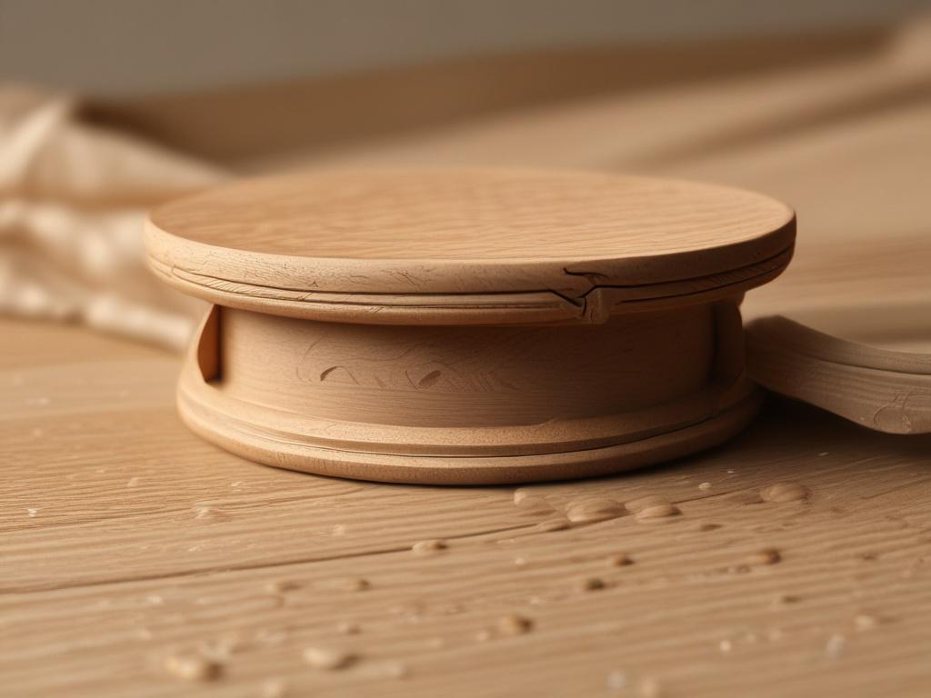 A hyper-realistic close-up shot of a beautifully crafted wooden part made from MDF, showcasing detailed textures and smooth finishes. The wooden part should be the central focus, set against a soft, neutral background that enhances its natural beauty. The lighting should emphasize the grain and craftsmanship of the wood, creating a warm and inviting feel. The image should be compatible with the primary color rgb(4, 104, 120).