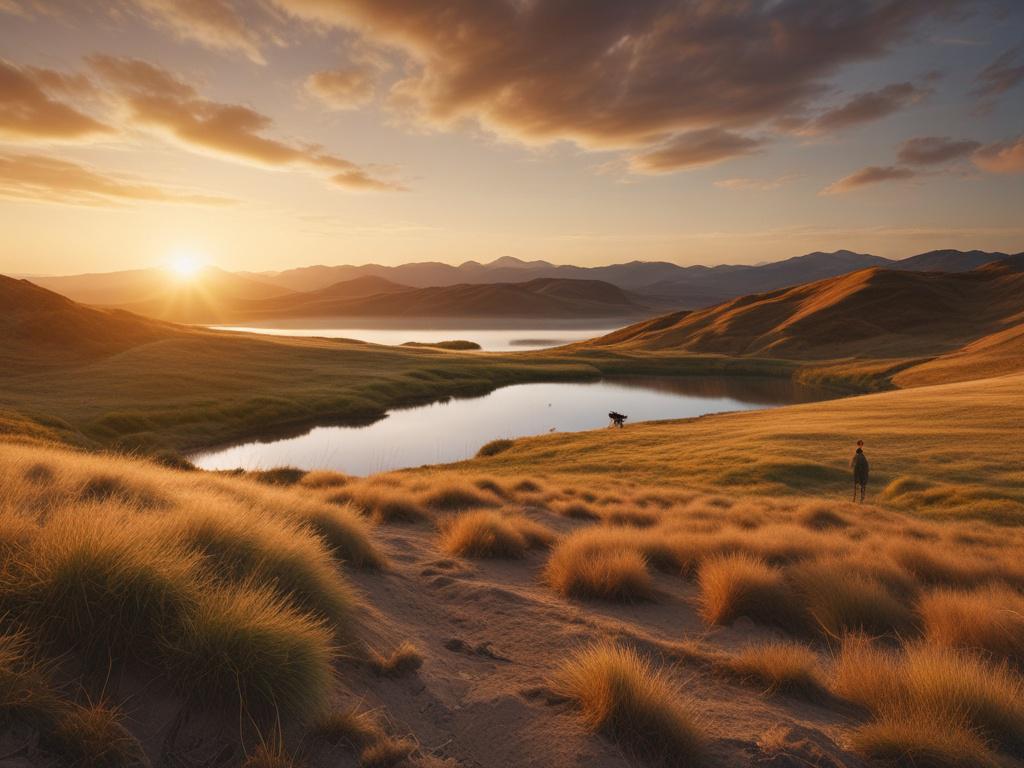 A high resolution image of a serene landscape during golden
