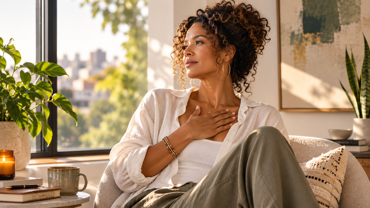 Youthful black woman looking out the window