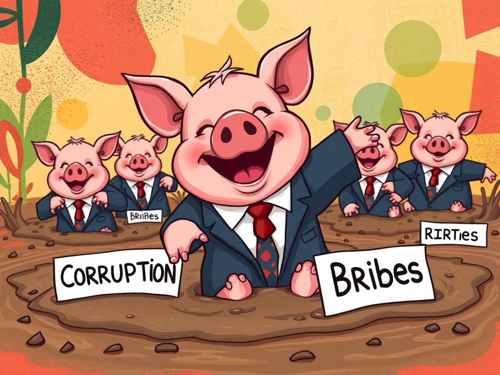 A vibrant and colorful illustration depicting a cartoon pig in