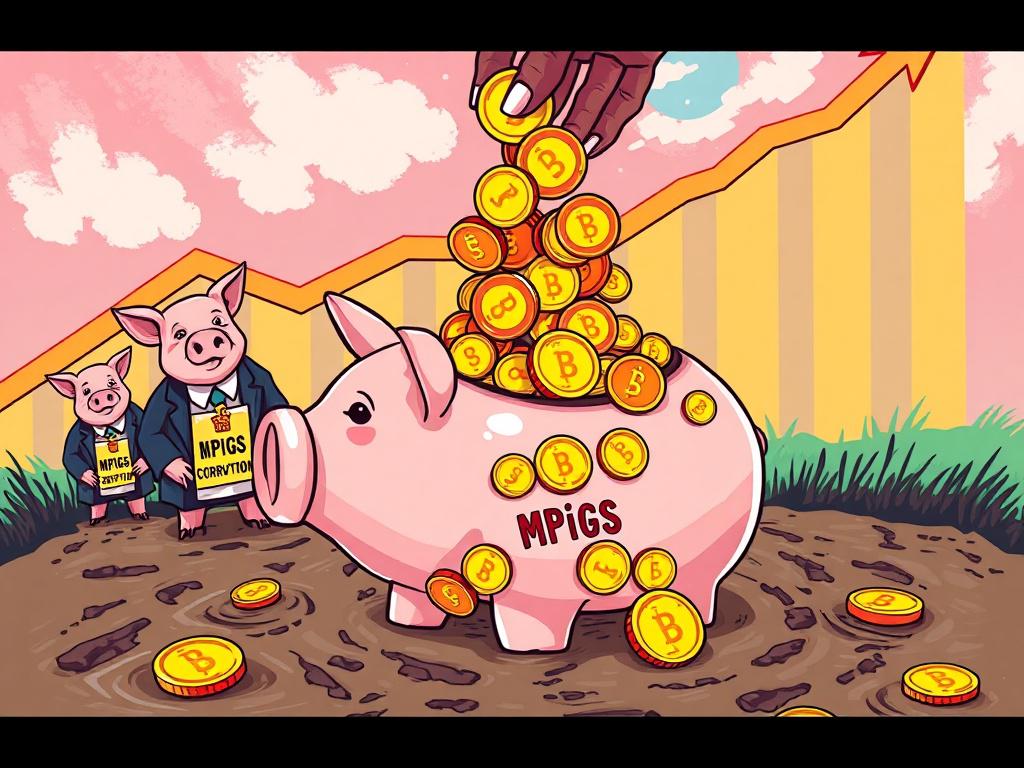 An illustration of a vibrant piggy bank being filled with
